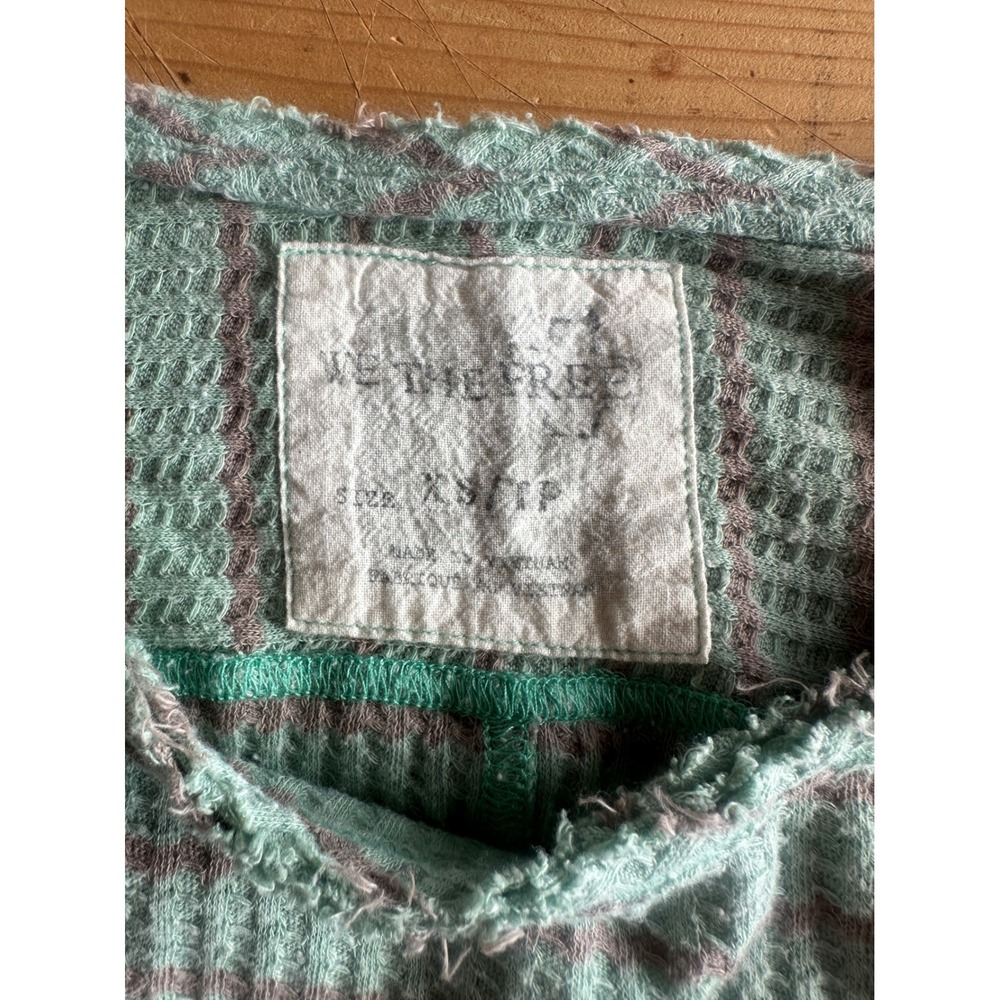 We The Free Free People Striped Waffle Knit Peplum Thermal Top Green XS - Picture 6 of 8